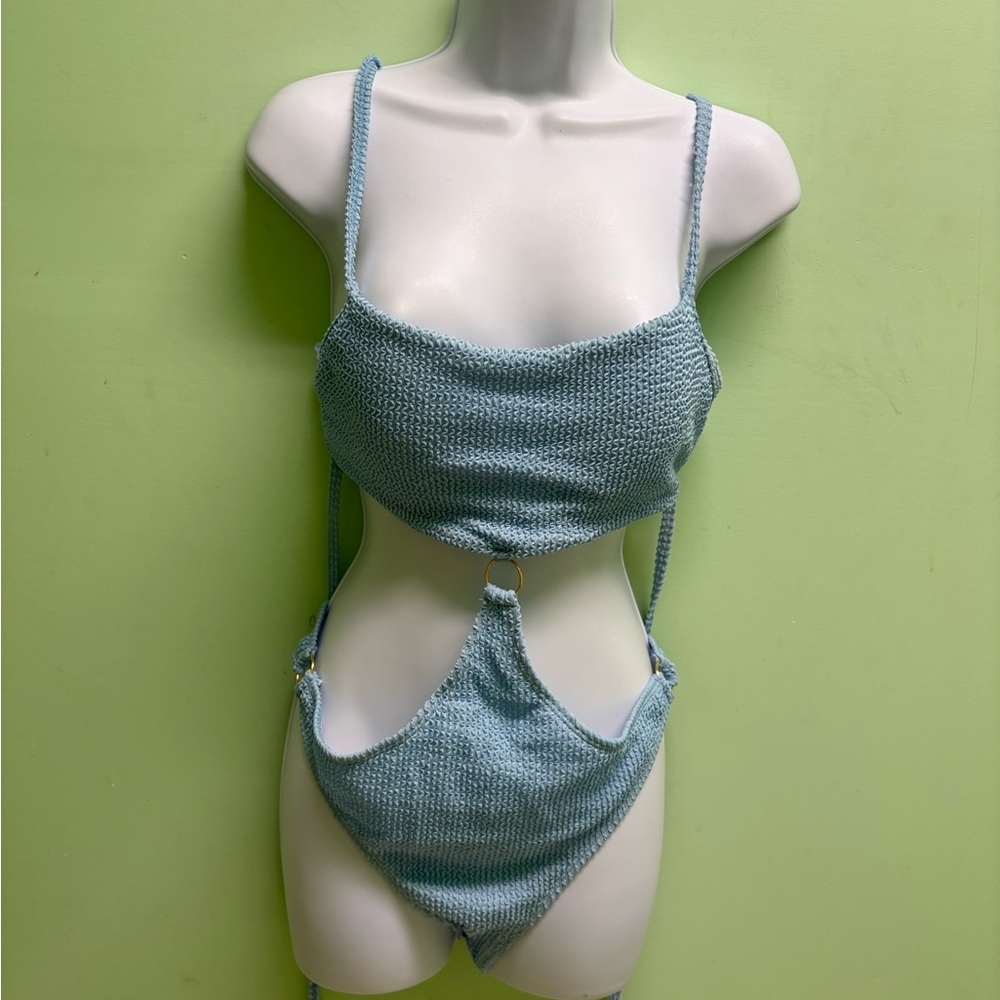 Elegant Blue textured ladies 1 piece swimsuit. #P156